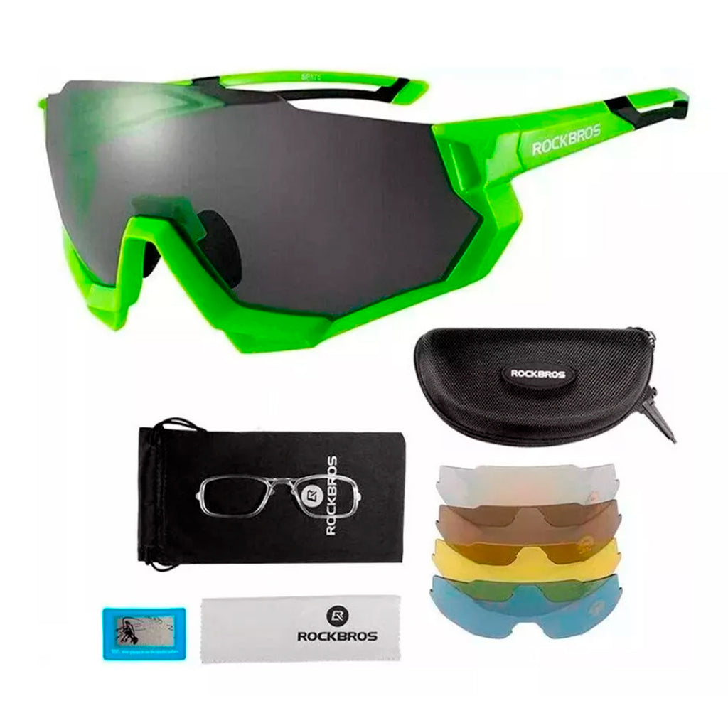 Lentes Rockbros Polarizado Intercambiable Neón Green