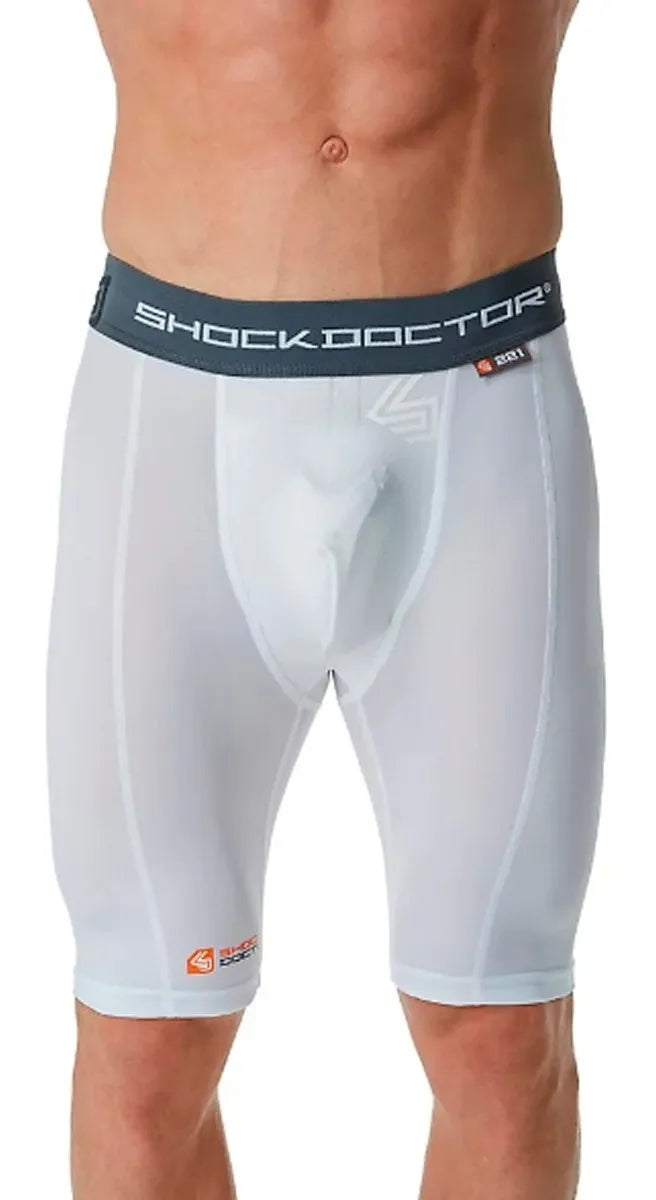 Short Blanco ShockD De Compresión Con Bolsillo Para Concha