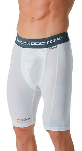 Short Blanco ShockD De Compresión Con Bolsillo Para Concha